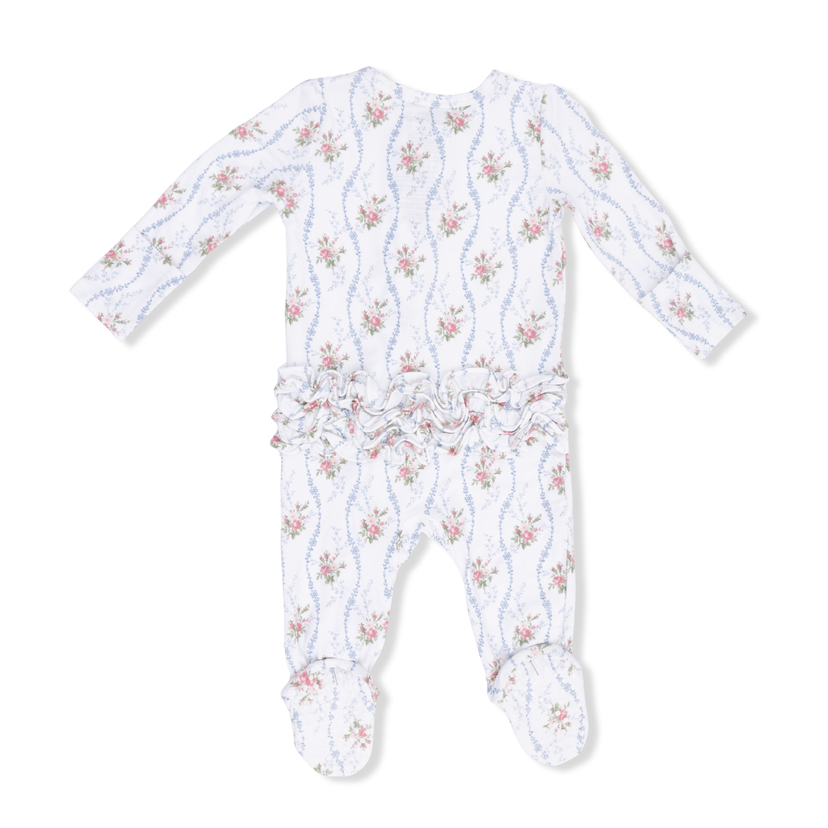 2 Way Ruffle Back Zipper Footie - Heirloom Rose Stripe