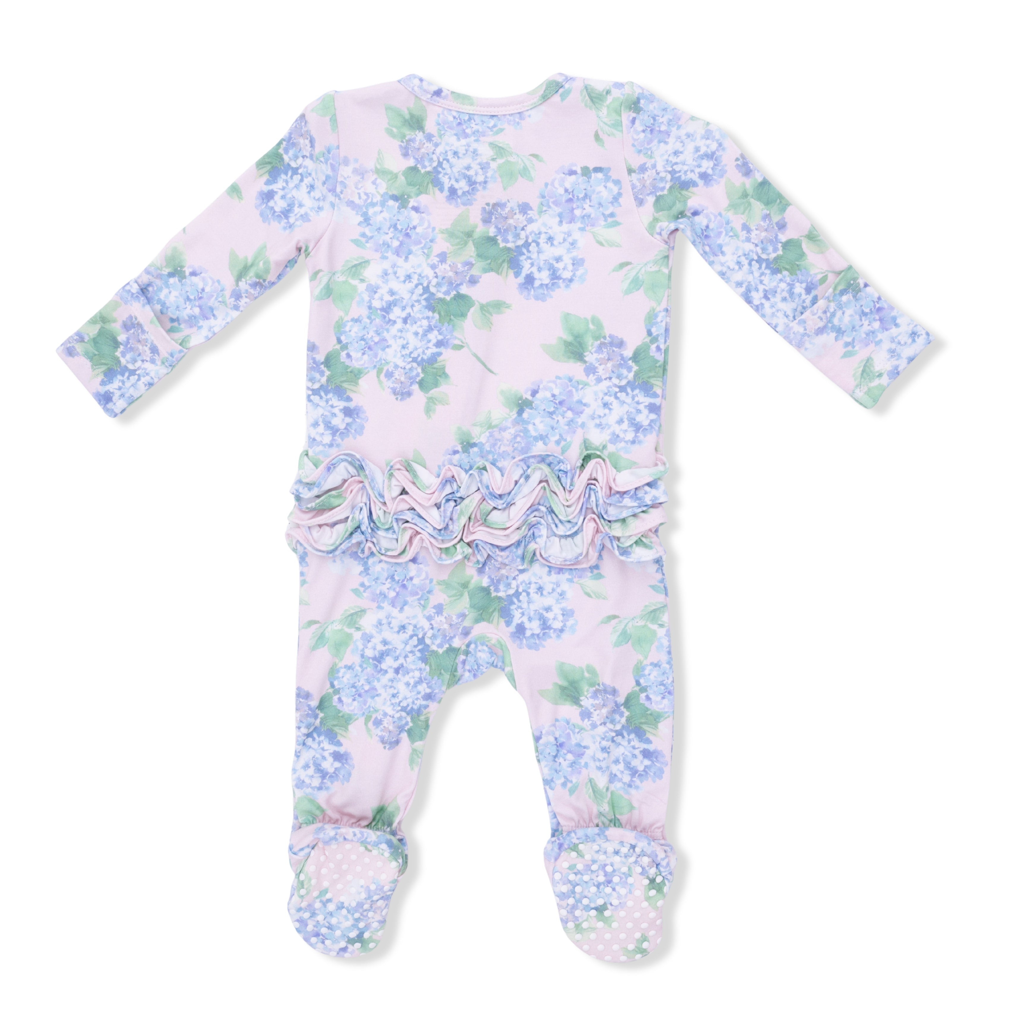 2 Way Ruffle Back Zipper Footie - Hydrangeas