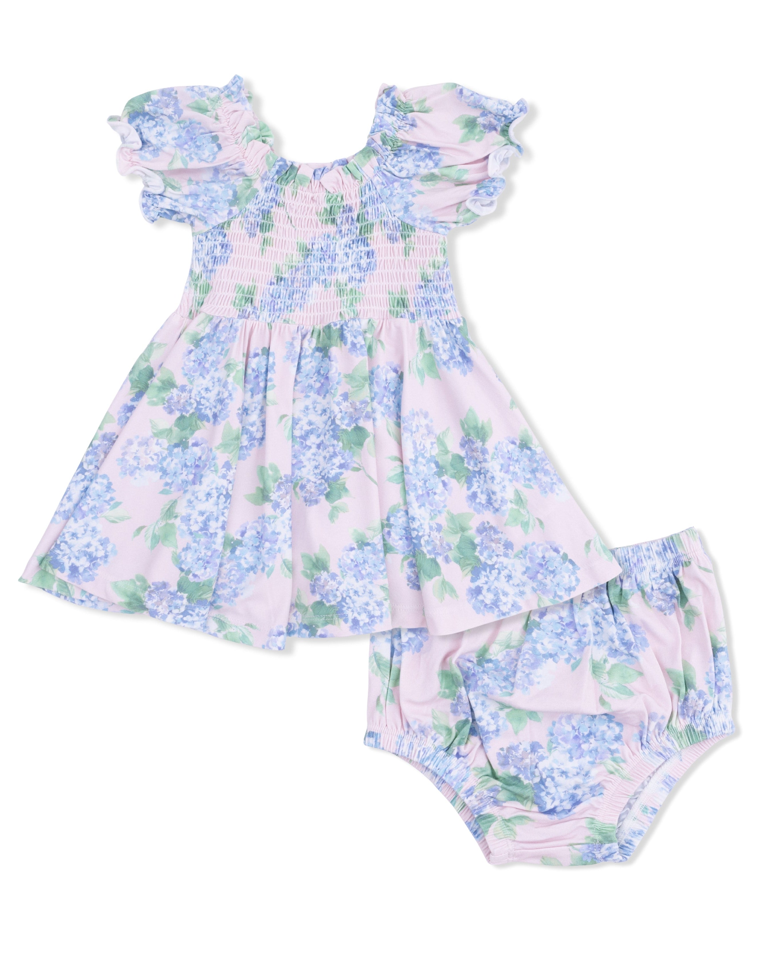 Smocked Twirly Dress and Bloomer - Hydrangeas