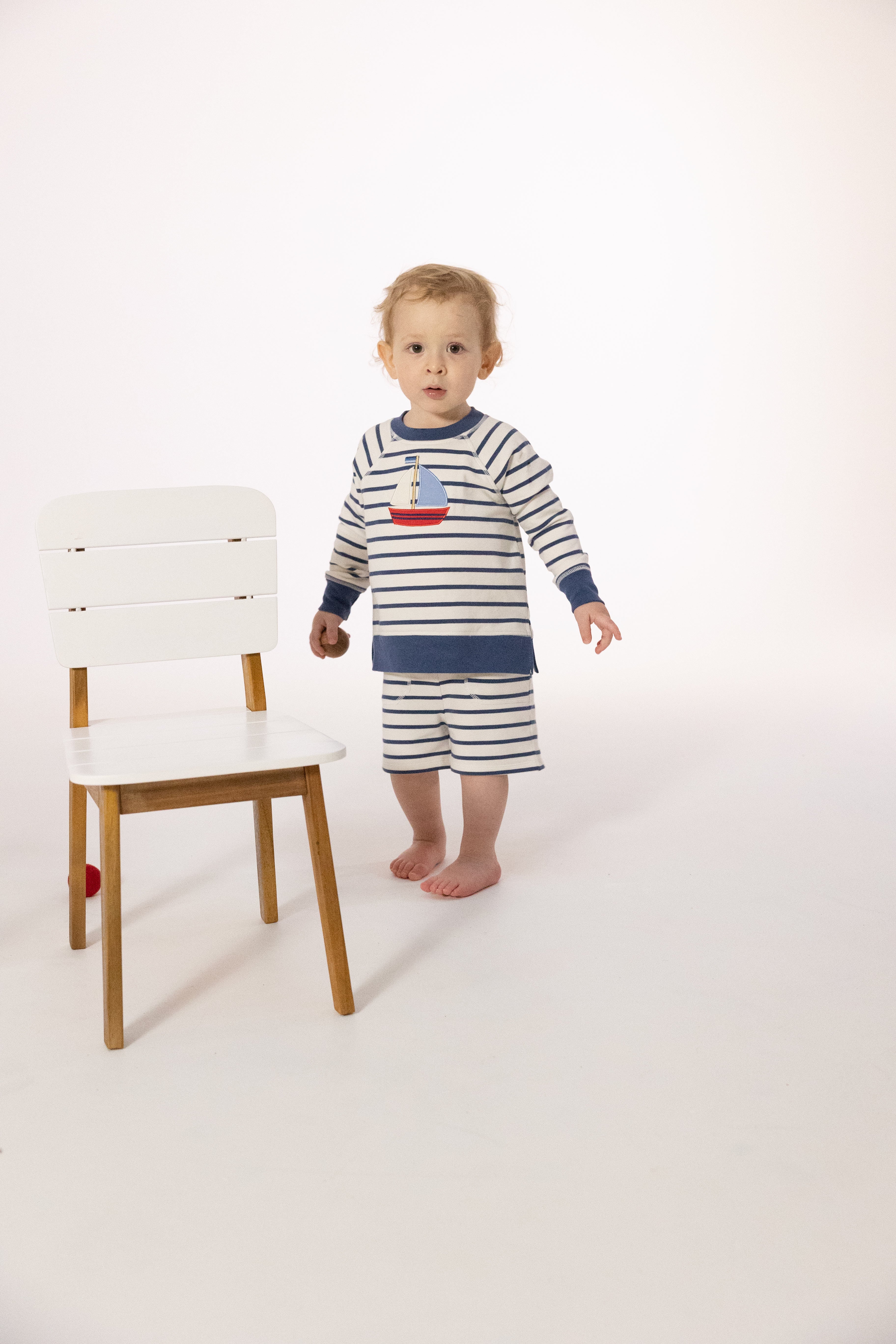 Raglan Sweatshirt and Everyday Short - Bubbly Sailboat French Terry and Oceana Blue