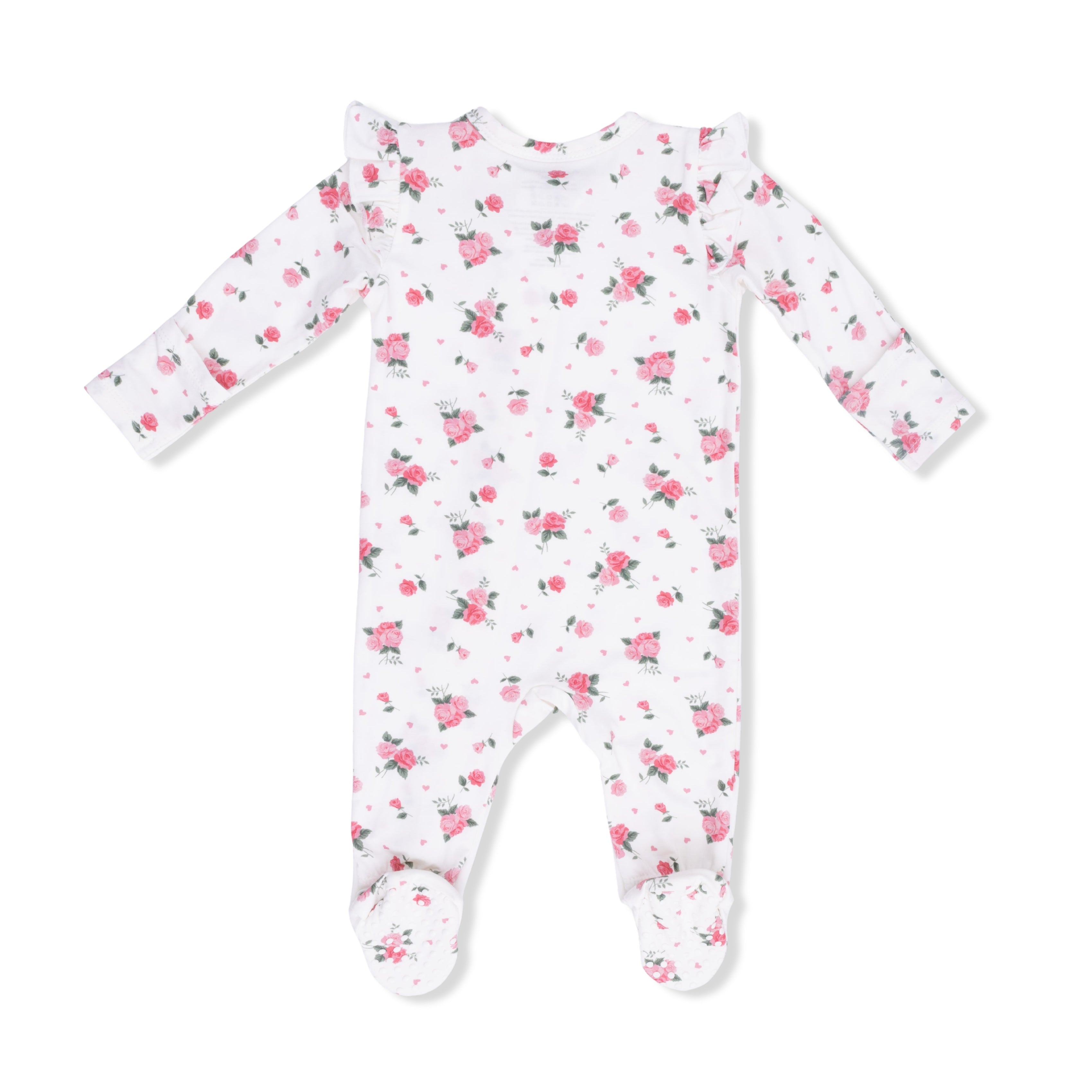 2 Way Ruffle Sleeve Zipper Footie - Pink Rosettes