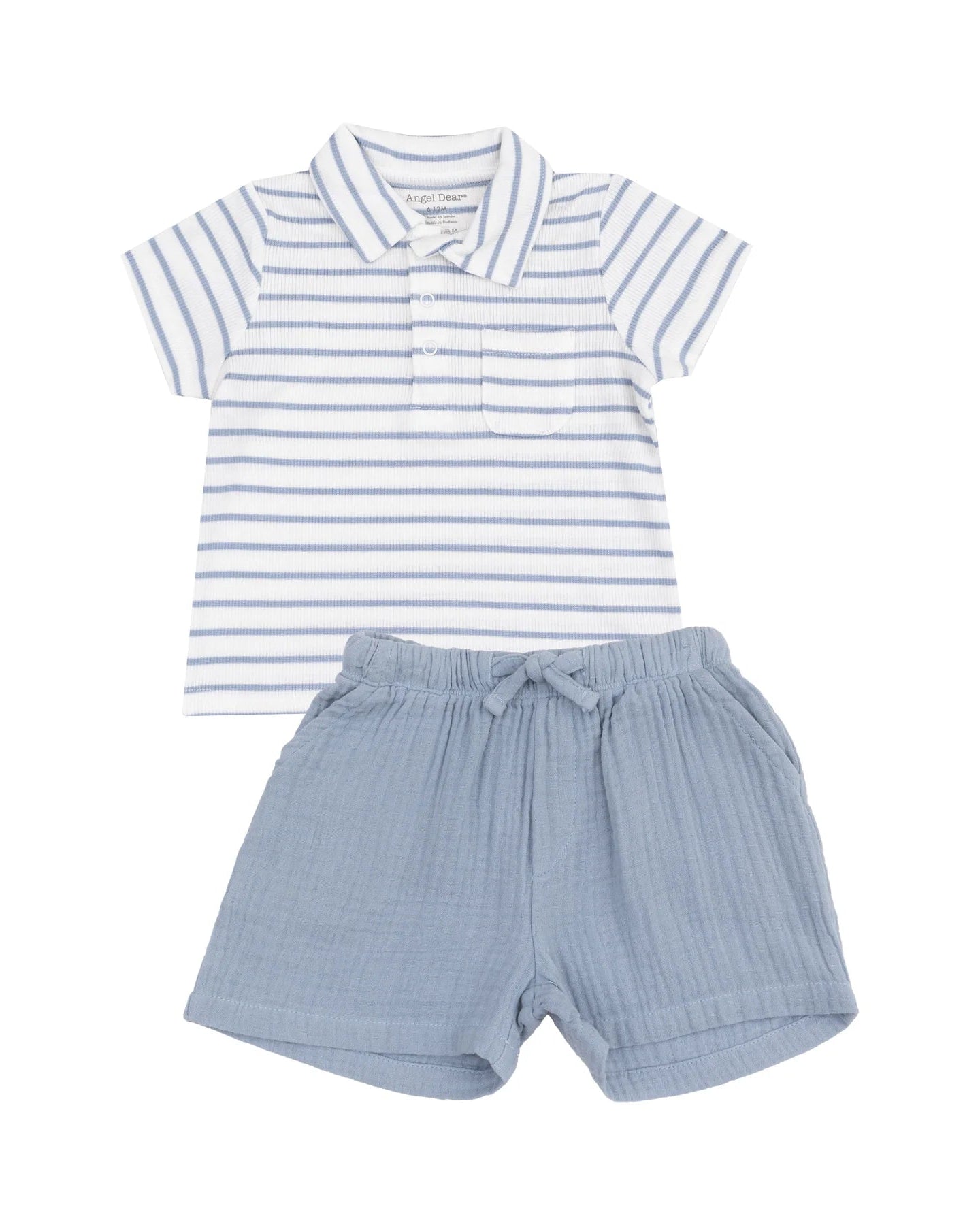 Polo Shirt and Muslin Short - French Stripe Dusty Blue