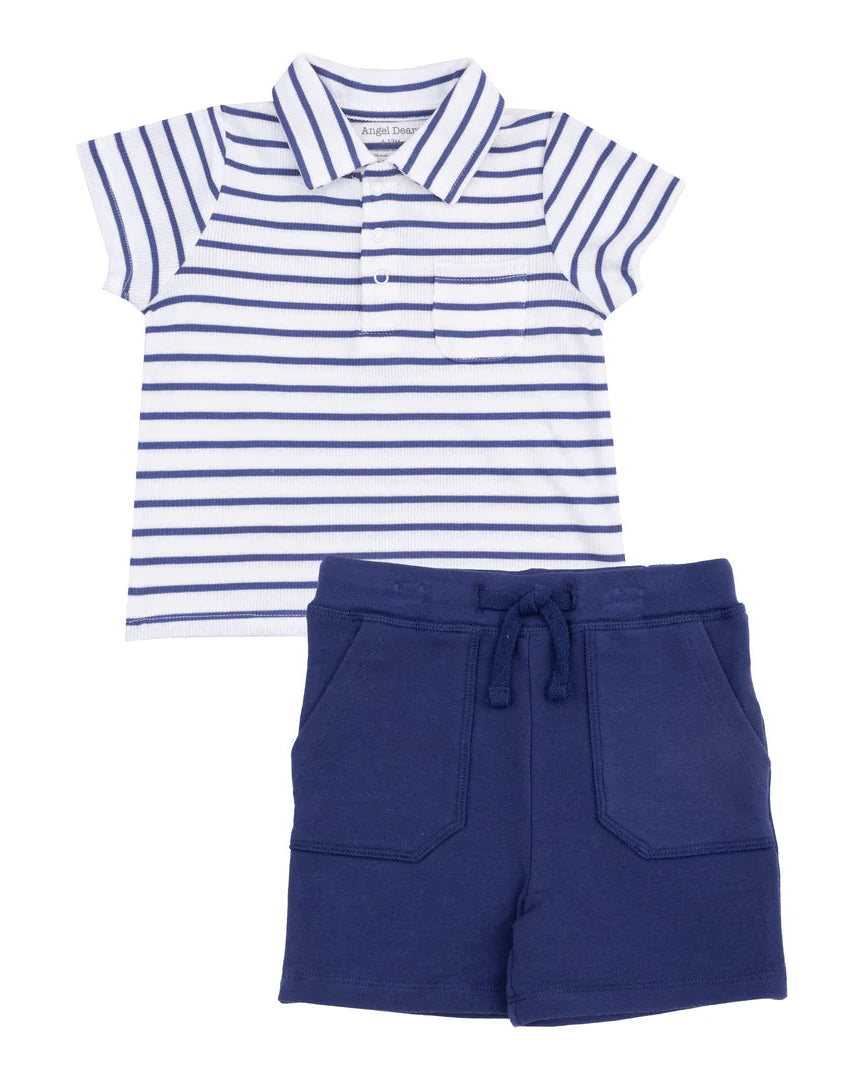 Polo Shirt And French Terry Short - Stripe Vintage Navy