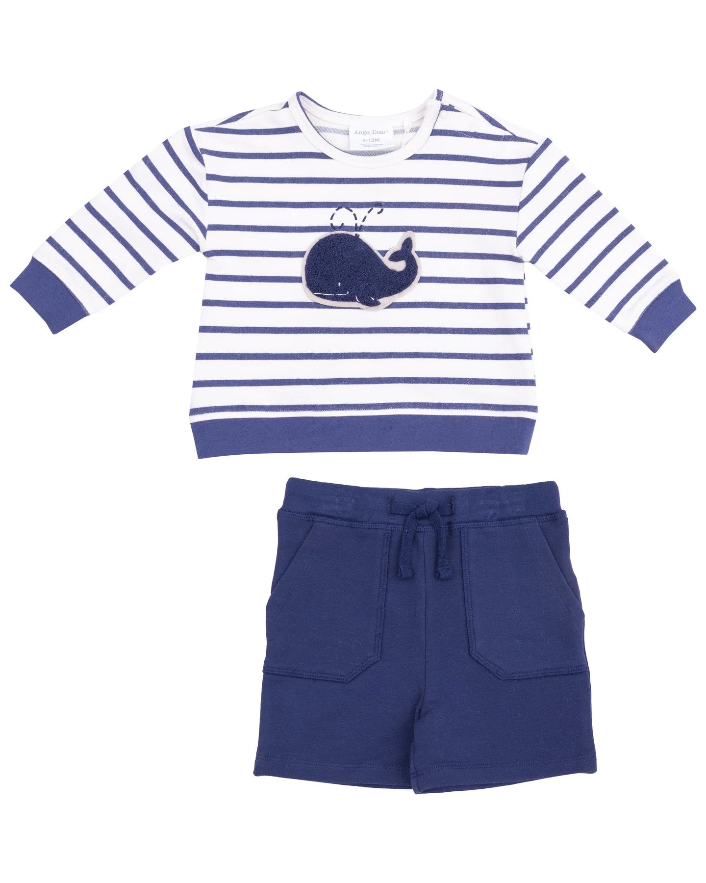 French Terry Sweatshirt with Chenille Patch and Short - Bubbly Whale Blue