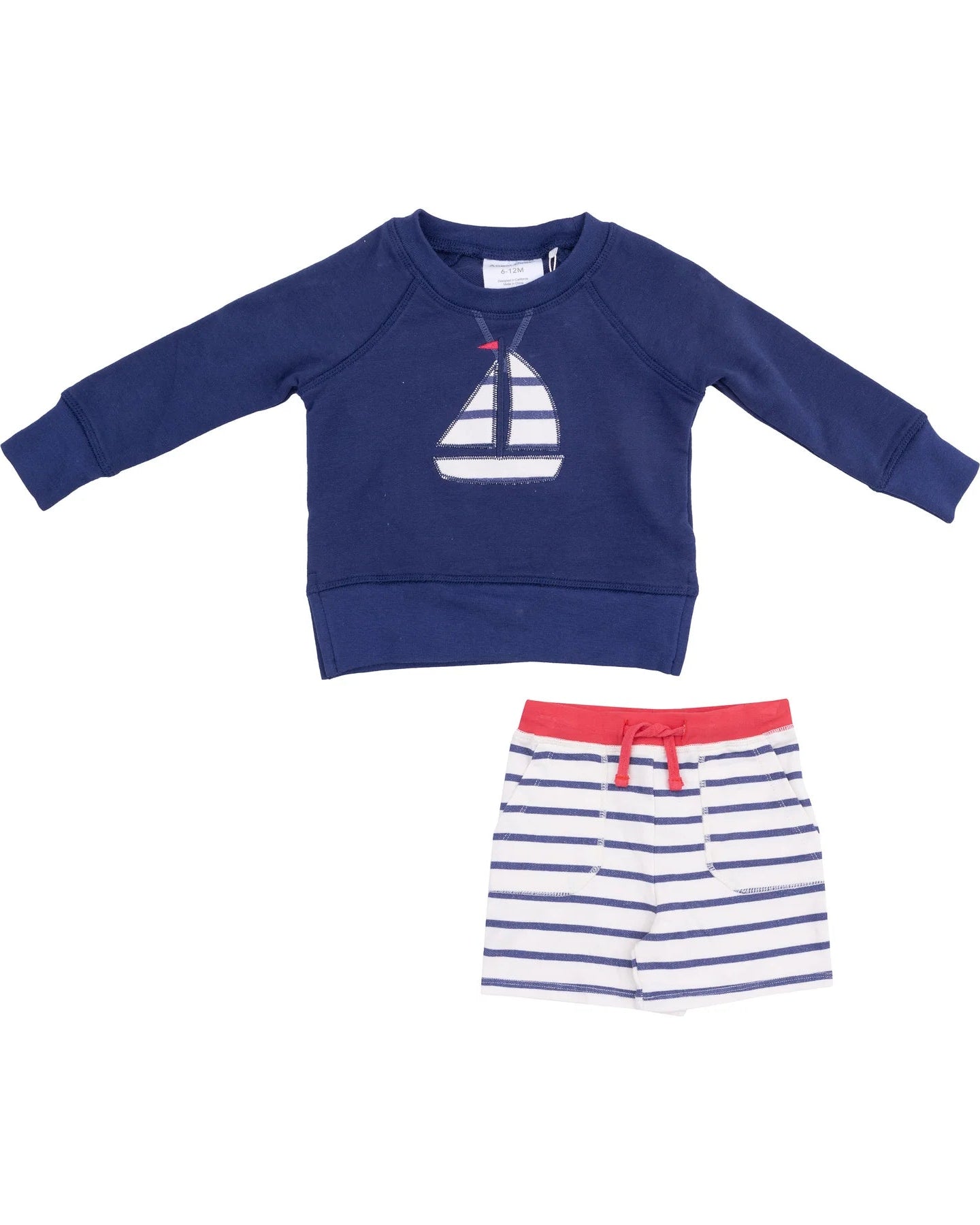 Raglan Sweatshirt with Applique and Short - Sailboat French Terry
