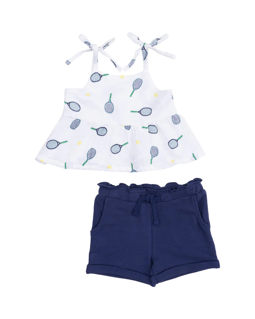 Peplum Tank with Smocking Muslin and Paperback Short French Terry - Tennis