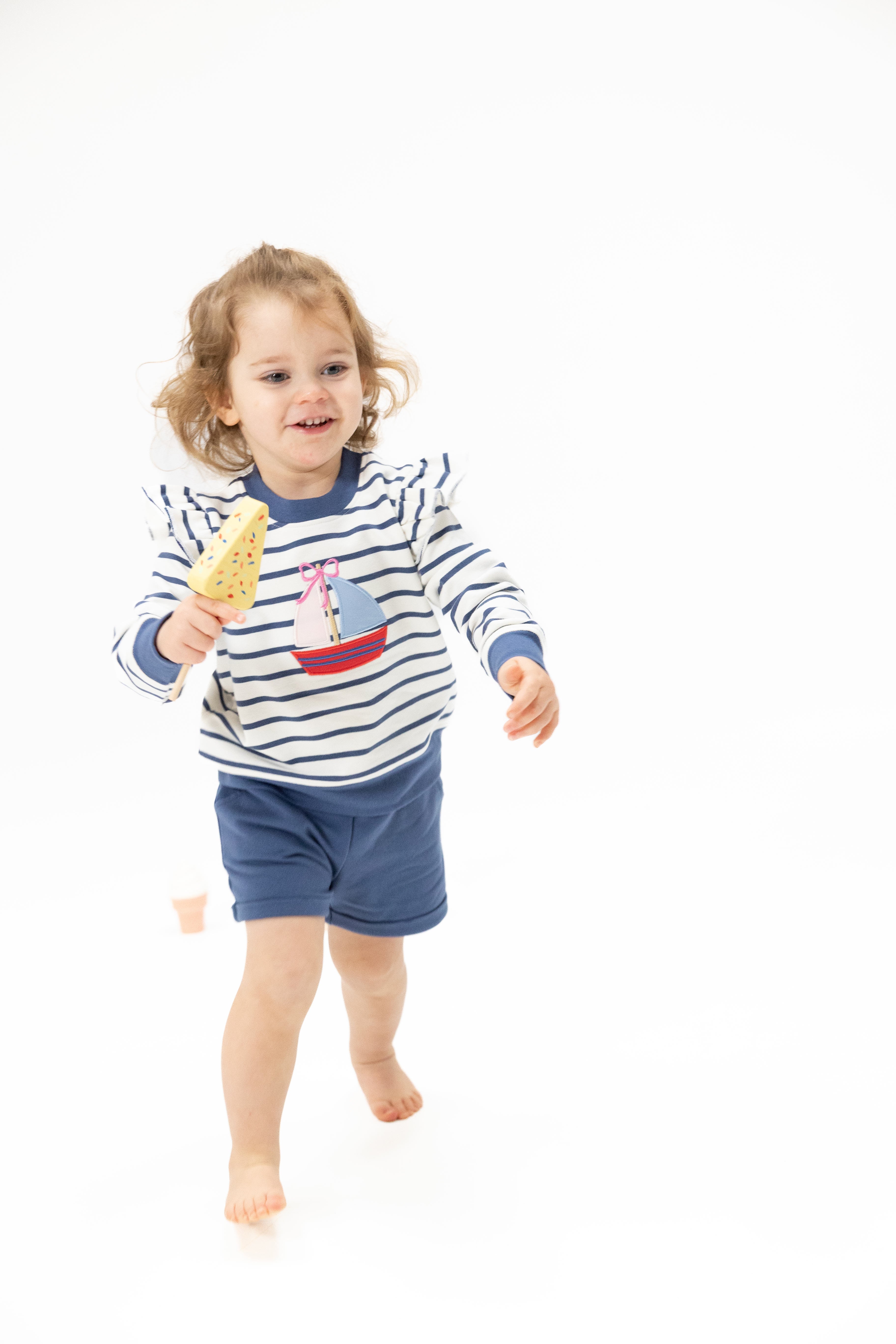 Ruffle Sweatshirt & Paperbag Short - Bubbly Sailboat French Terry