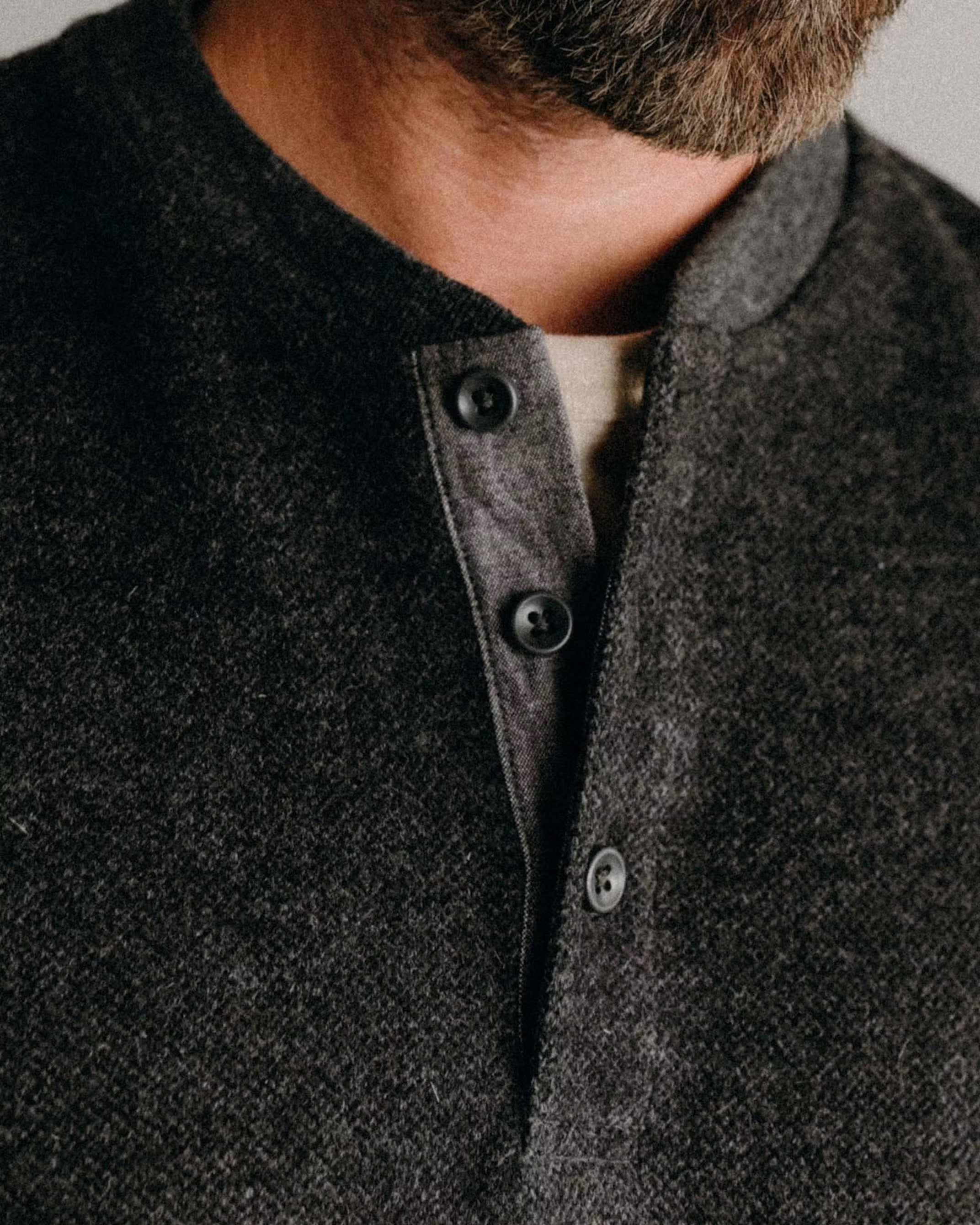 The Evans Henley - Charcoal Birdseye Wool