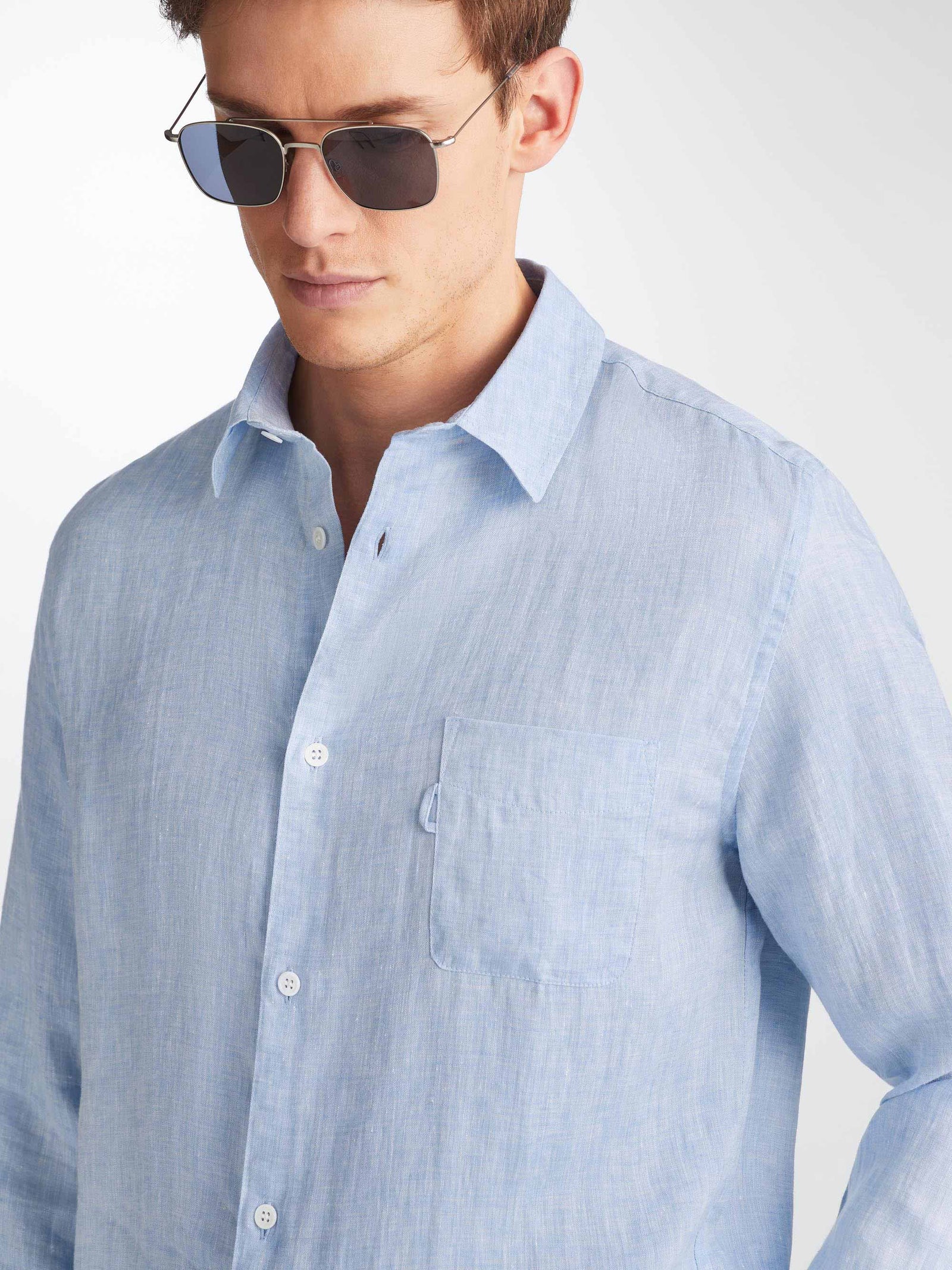 Monaco Linen Blue Shirt - Light Blue