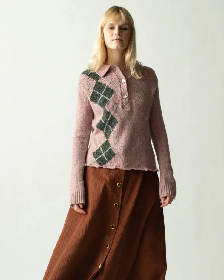 Lee Tweed Argyle Polo - Rose Garden