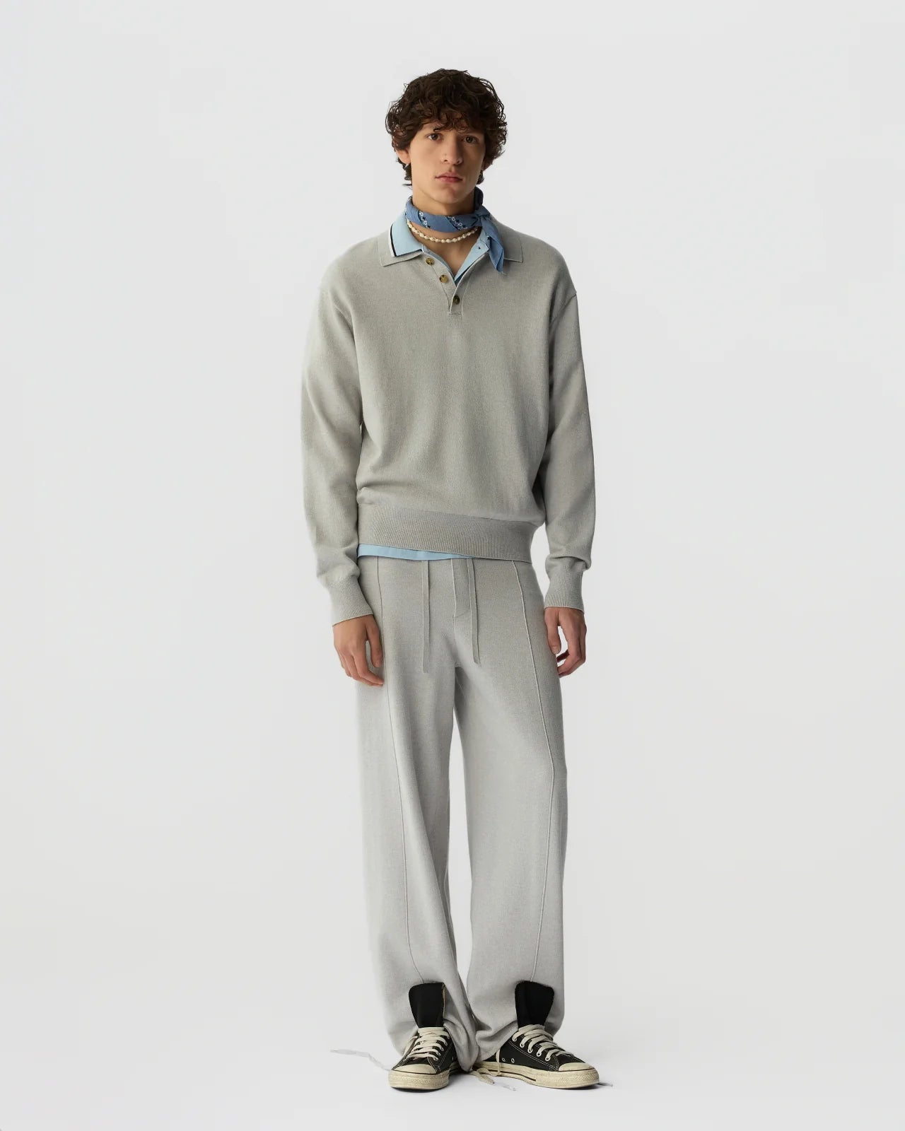Allday Polo in Cotton Cashmere - Stone