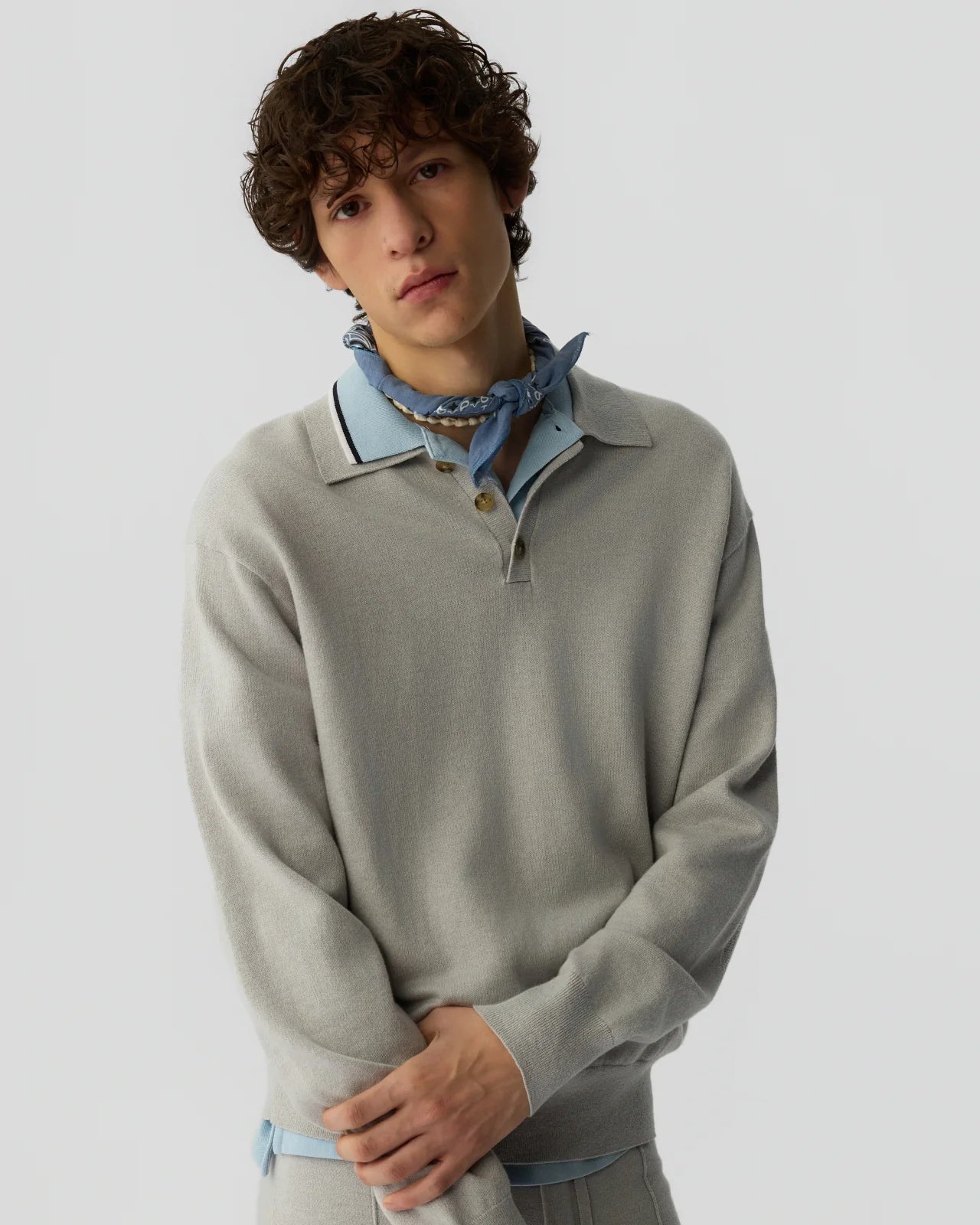 Allday Polo in Cotton Cashmere - Stone