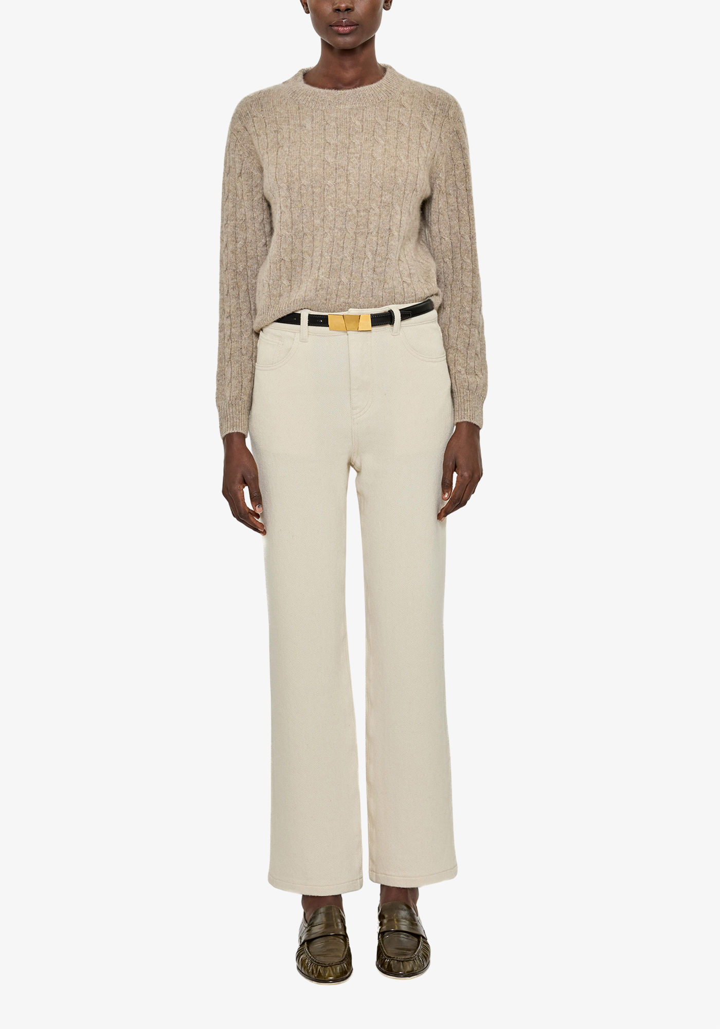 Bobbie Cable Crew Neck Jumper - Barley Marl