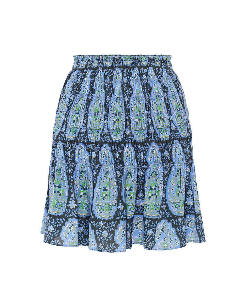 Onda Shirred Mini Skirt - Blues Paisley
