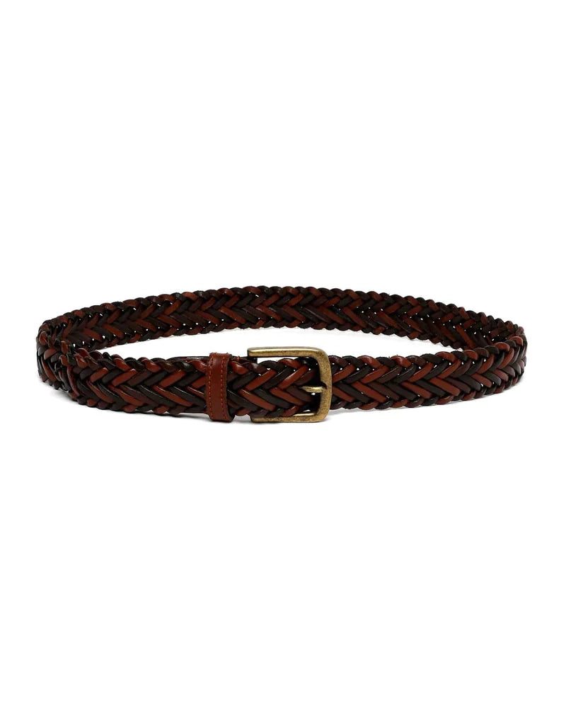 Braided Leather Belt - Brown