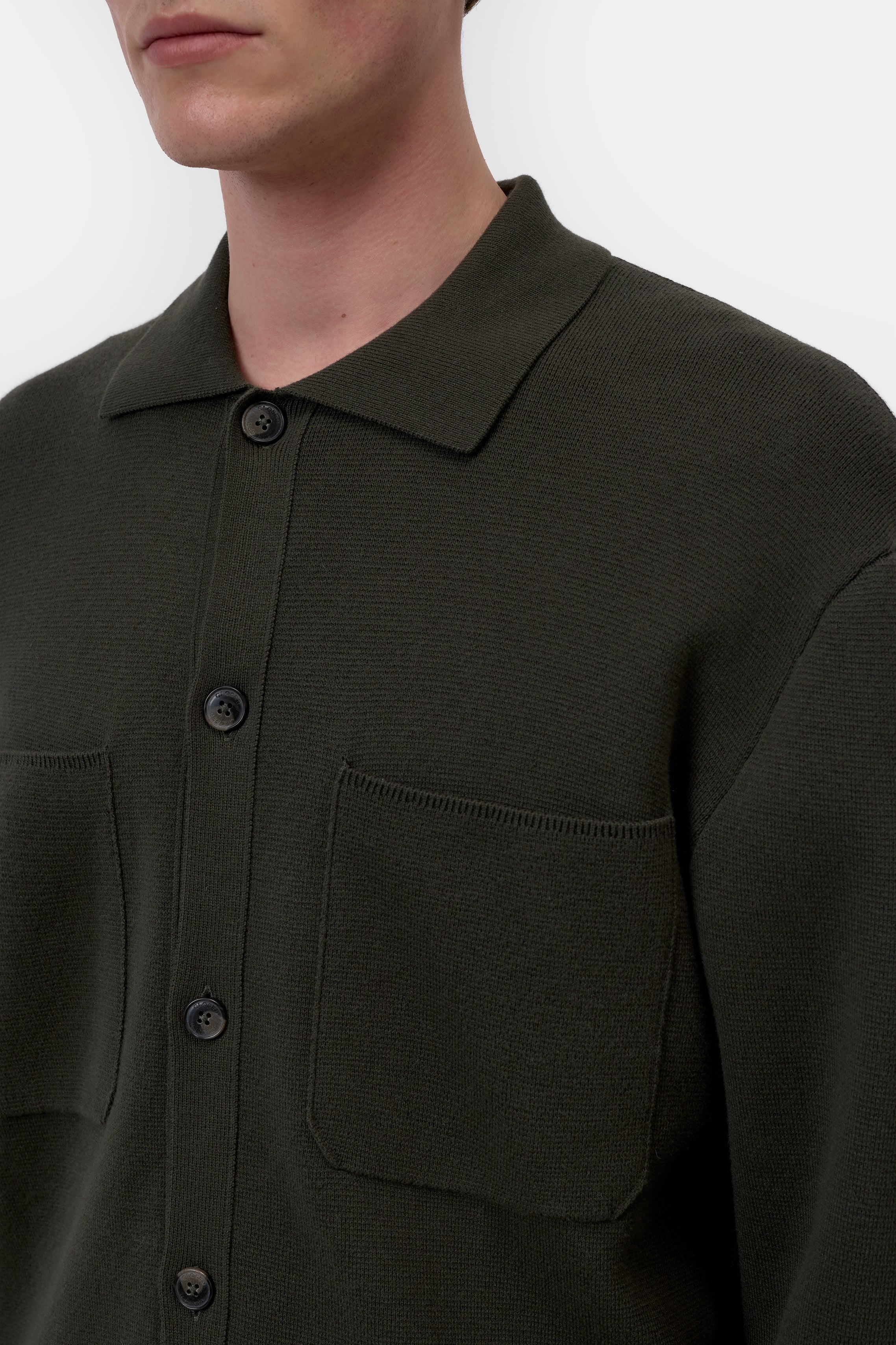 Polo Cardigan - Dark Olive Green