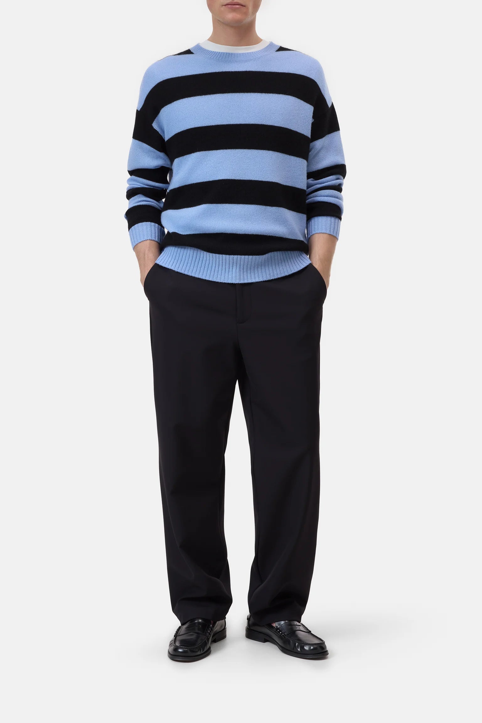 Striped Crewneck Jumper - Sky Blue