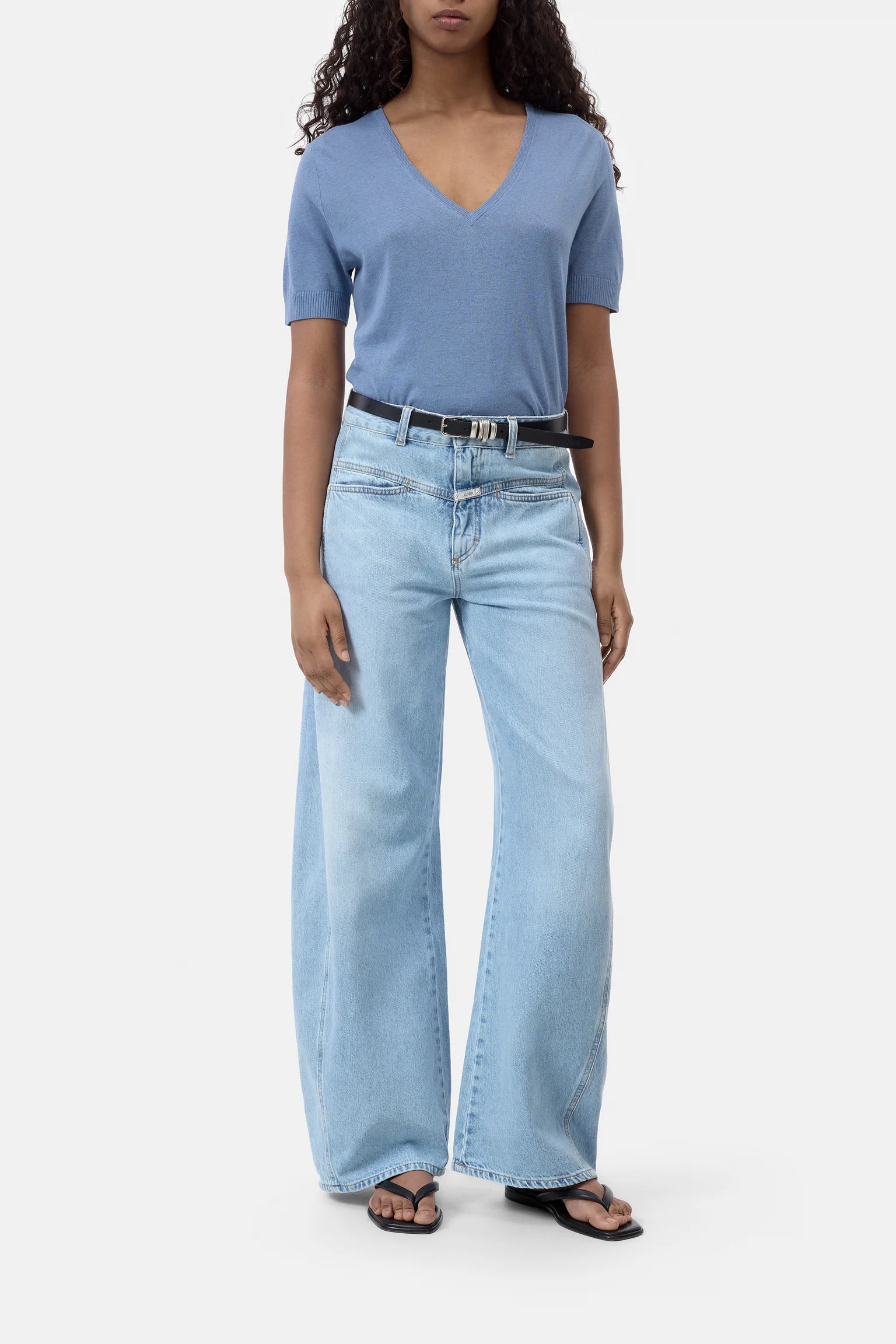 V-neck Short Sleeve - Stone Blue