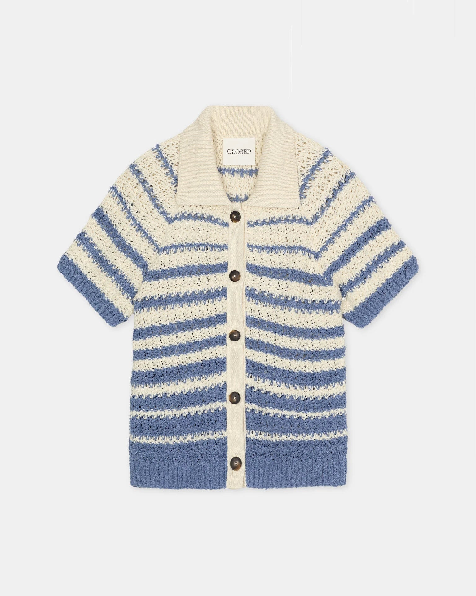 Striped Polo Cardigan - Stone Blue