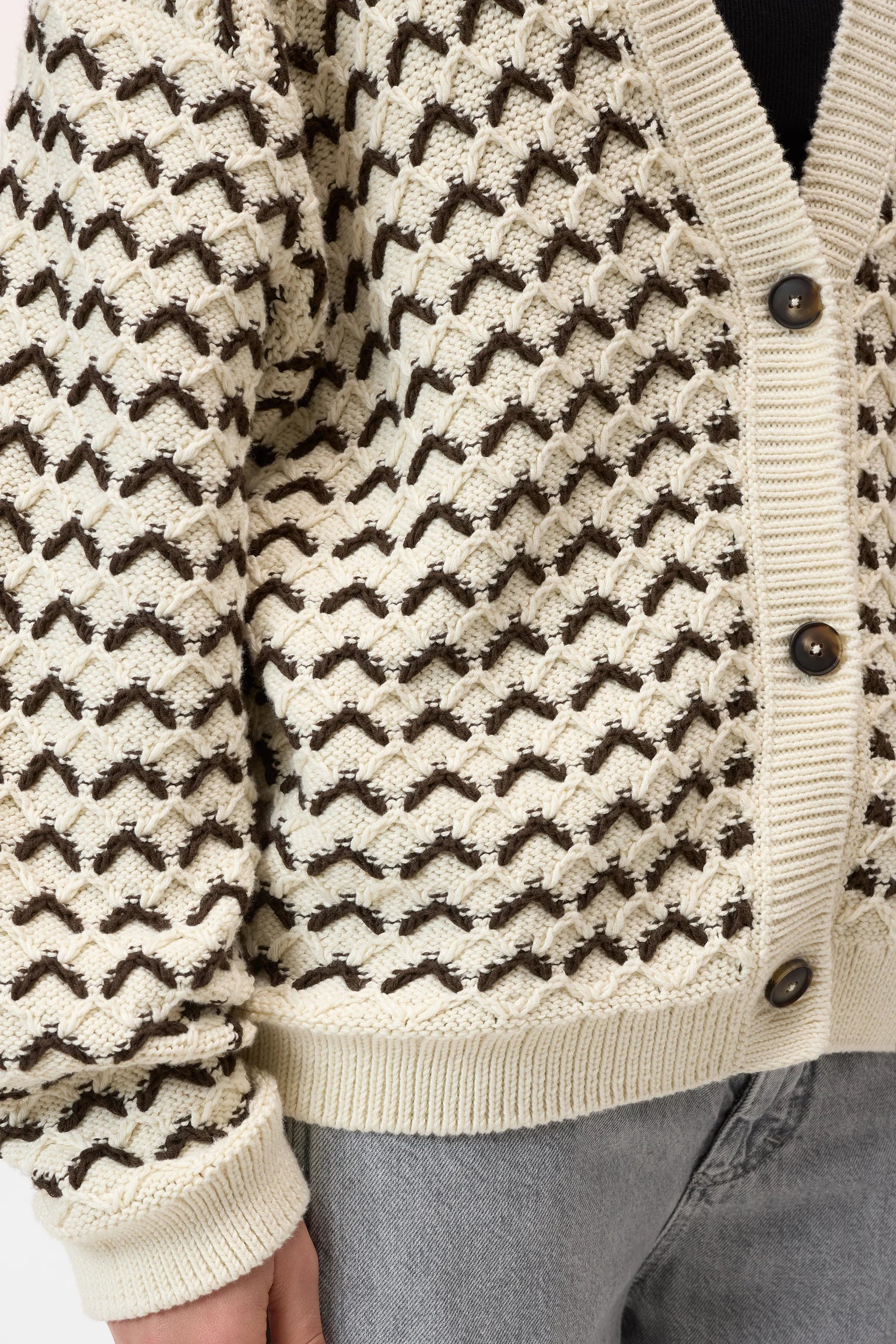 V Neck Cardigan - Witherit Beige