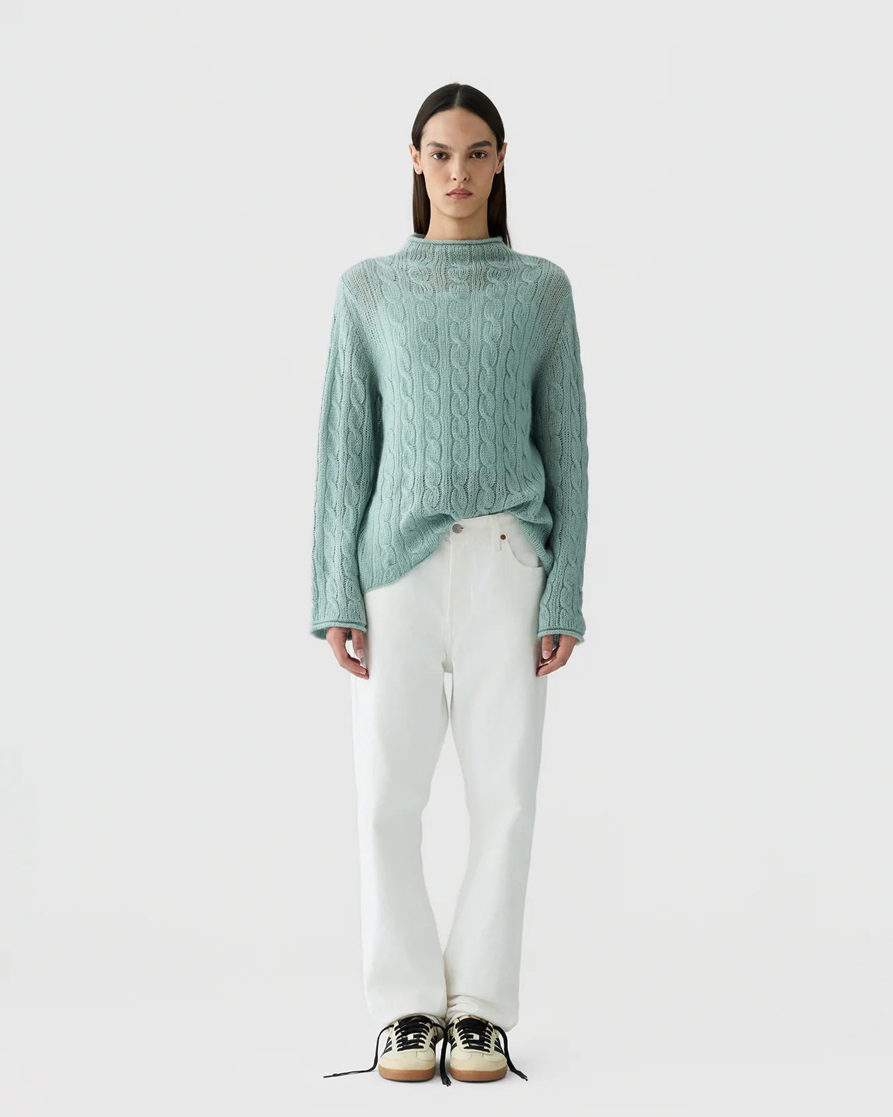 Cable Mock Neck Top - Sage Brush