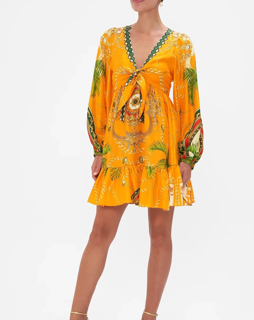 Short Front Tie Blouson Dress - Dancing with the Bulls
