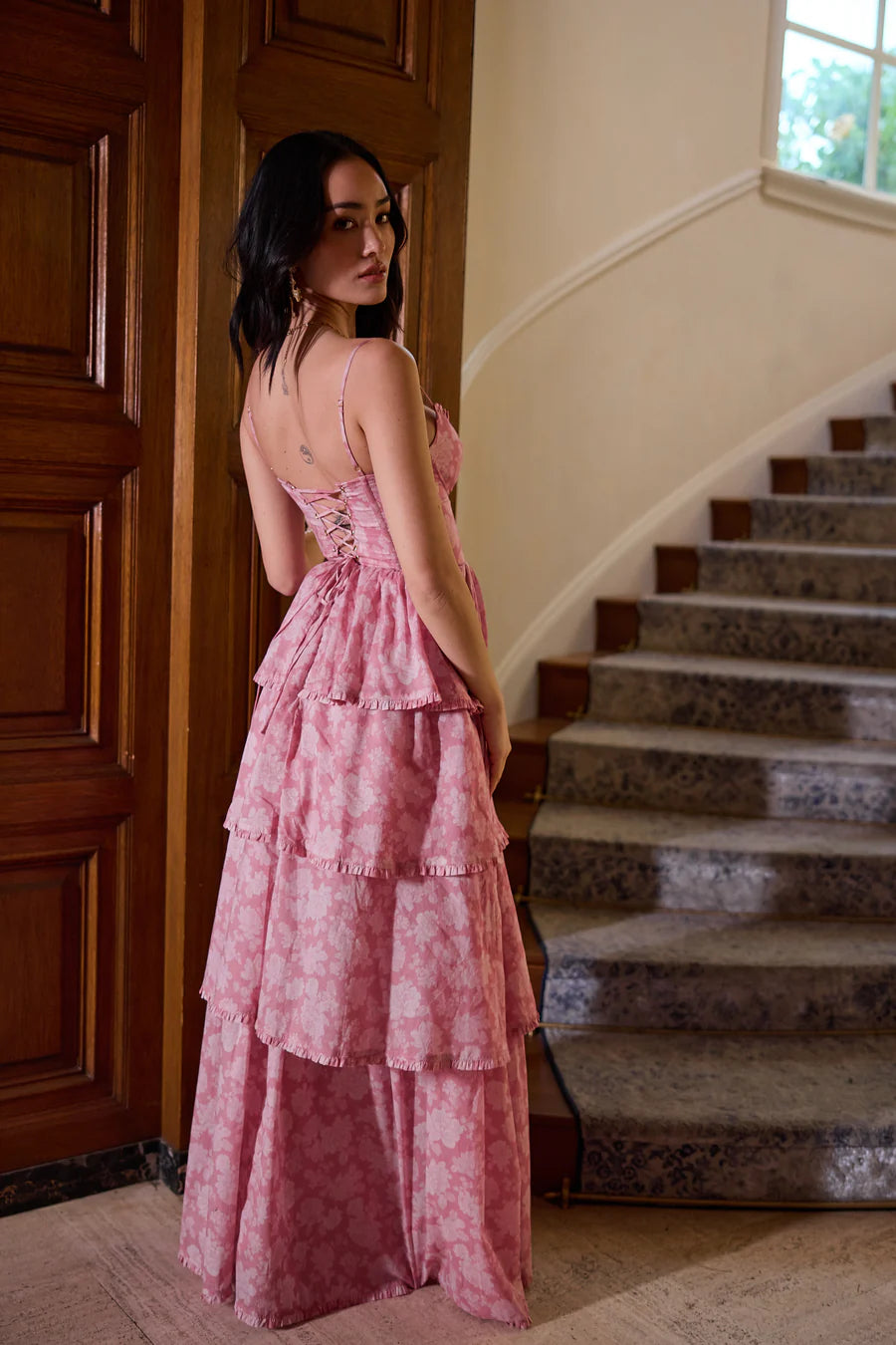 The Caterina Dress - Pink Peony Print