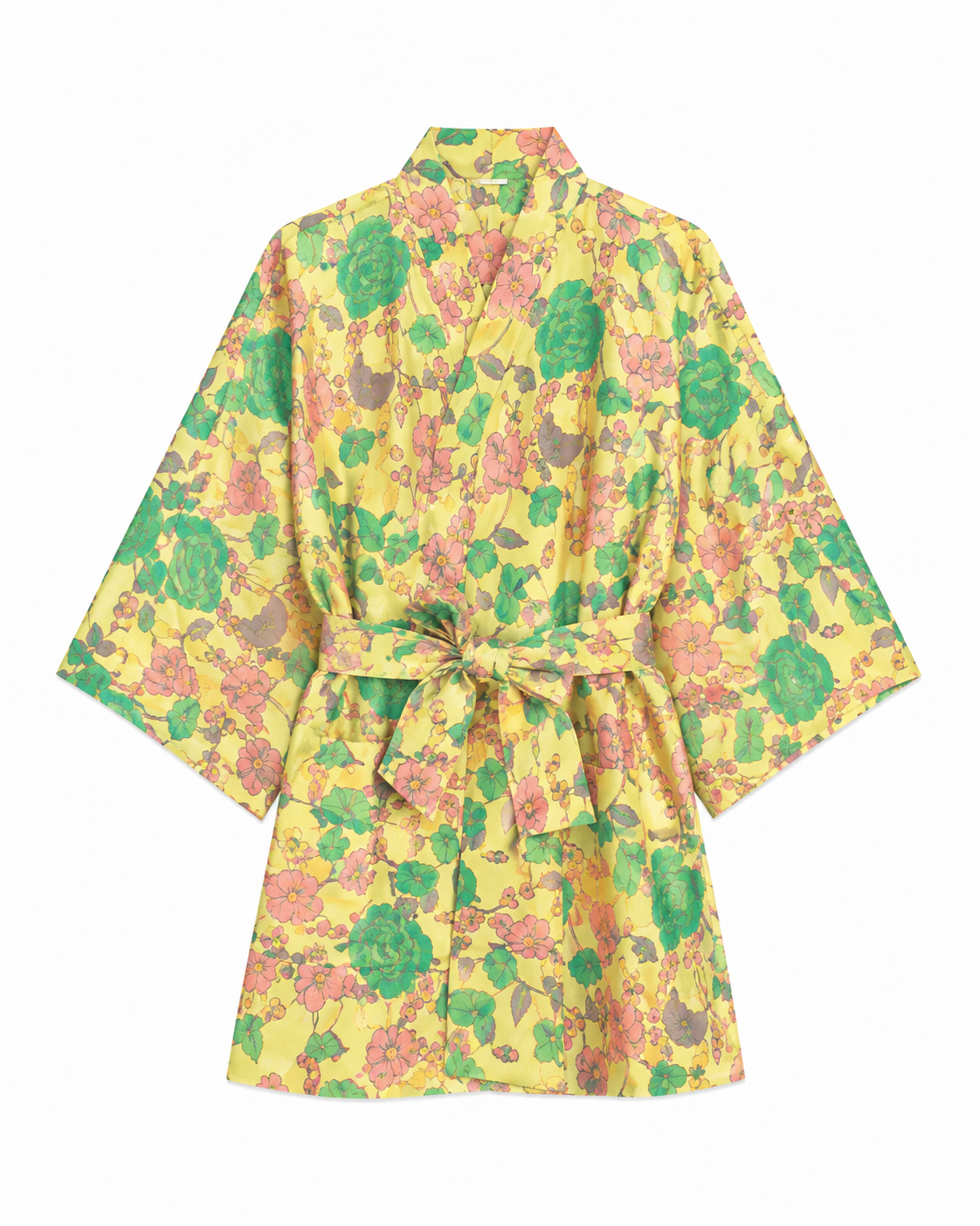 Lemon Floral Jacquard Mini Wrap Dress