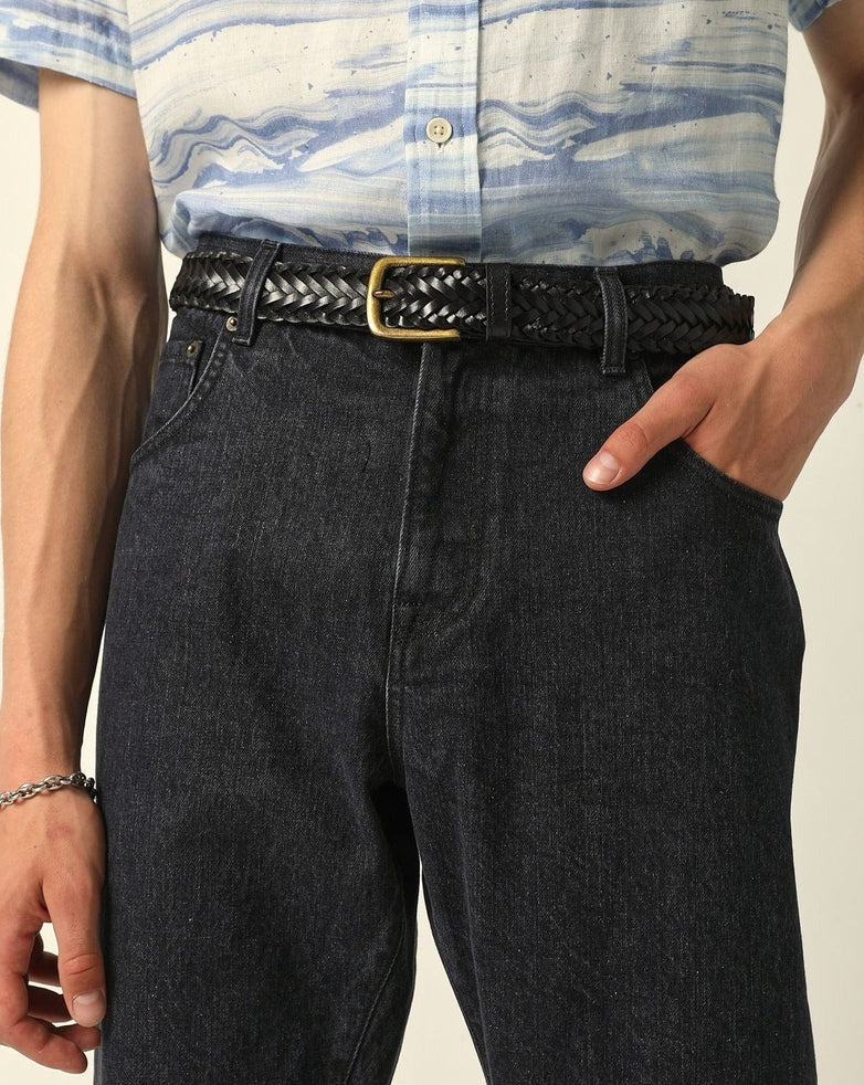 Braided Leather Belt - Black