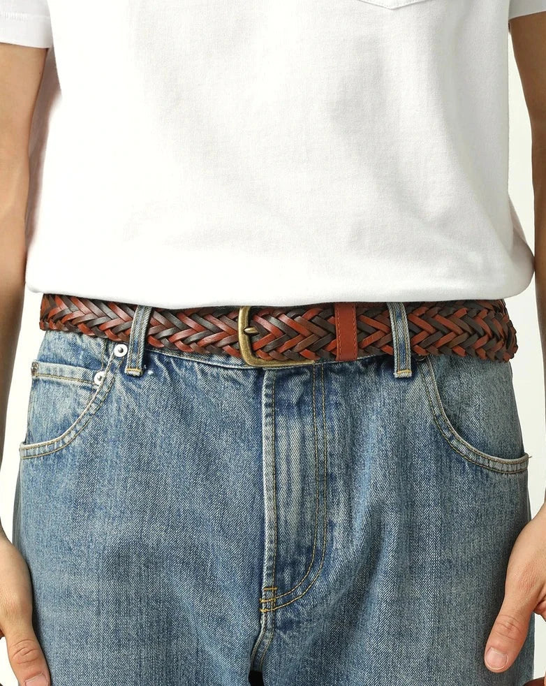 Braided Leather Belt - Brown