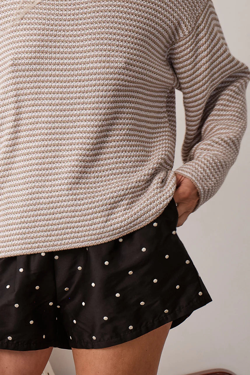 The Knit Stripe Sweater - Shitake/Powder