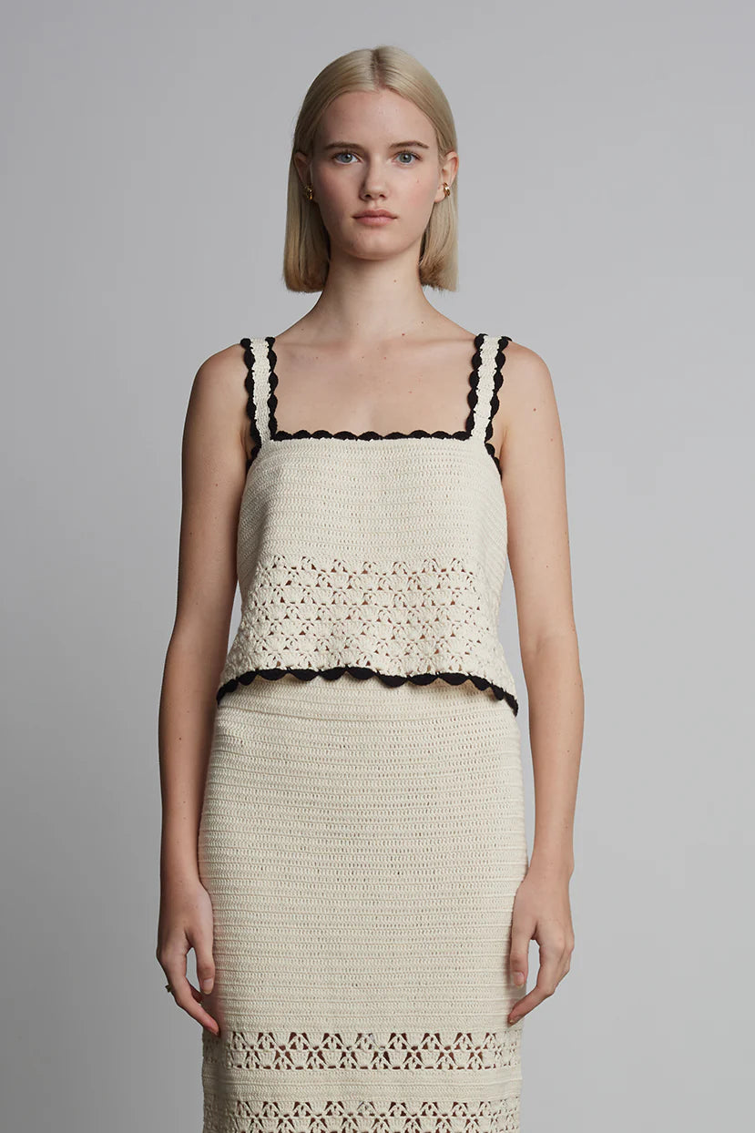 Caria Crochet Top - Ivory/Black