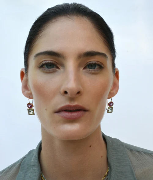 Duo Earrings in Pink Topaz & Green Amethyst