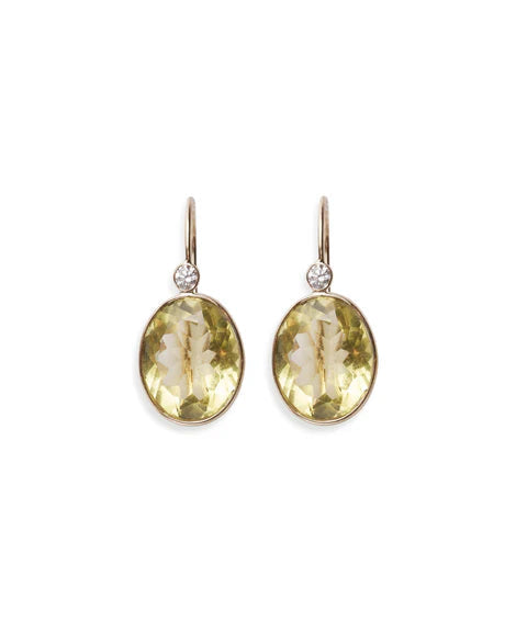 Pool Earrings In Lemon Quartz & Diamond