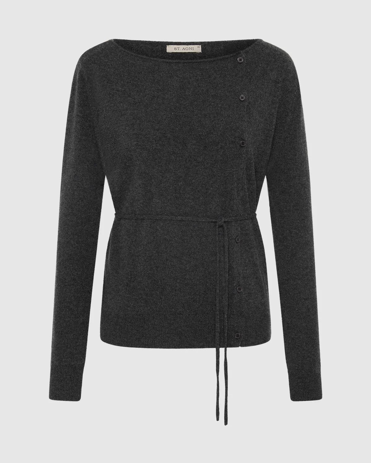 Cashmere Asymm Cardigan - Charcoal Melange