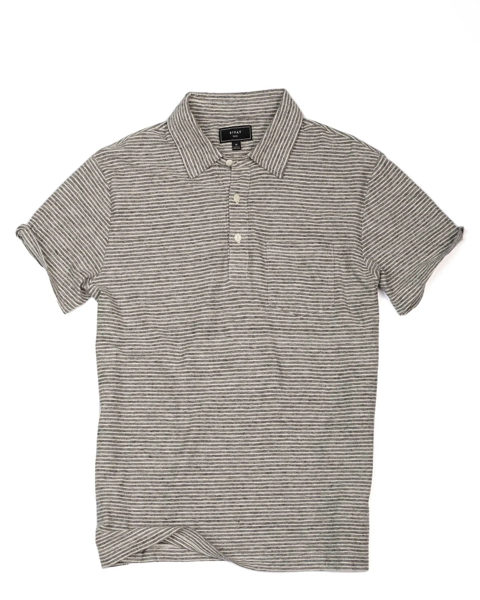 Short Sleeve Jersey Polo in Grey Marl Stripe
