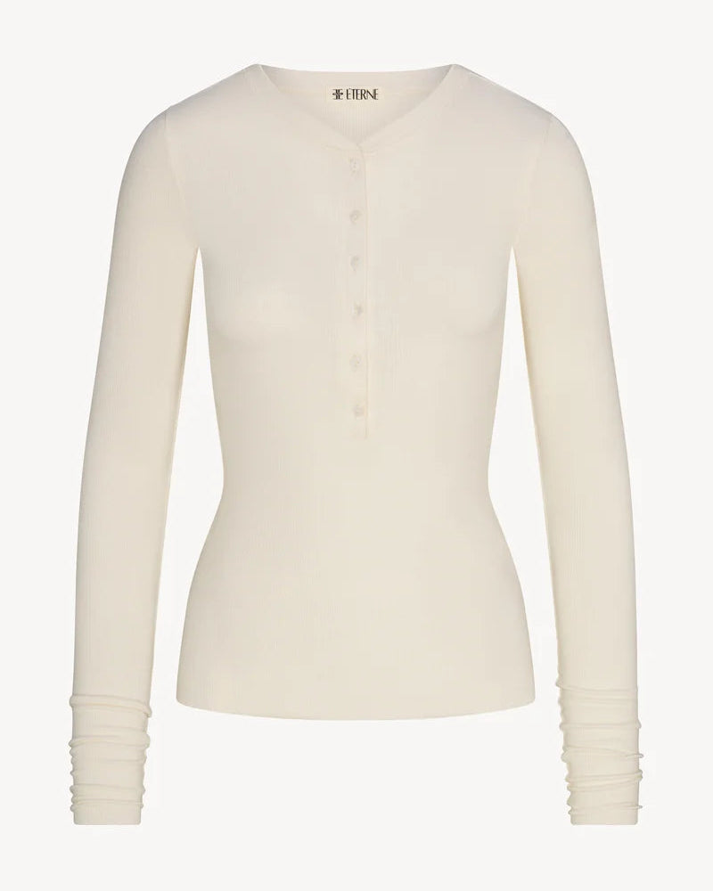 Long Sleeve Henley Top - Cream