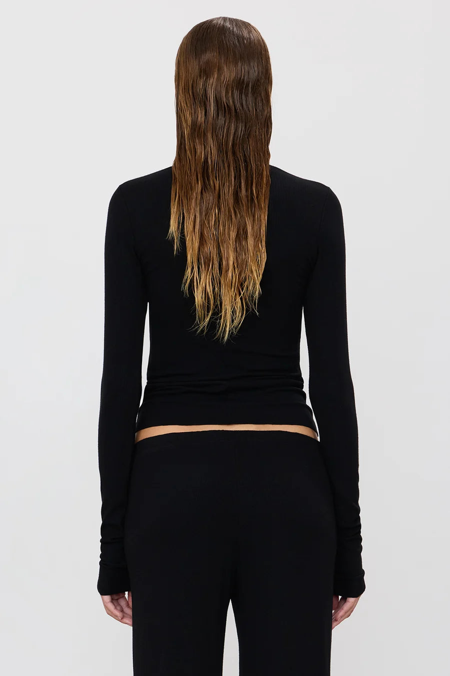Long Sleeve V-Neck Top - Black