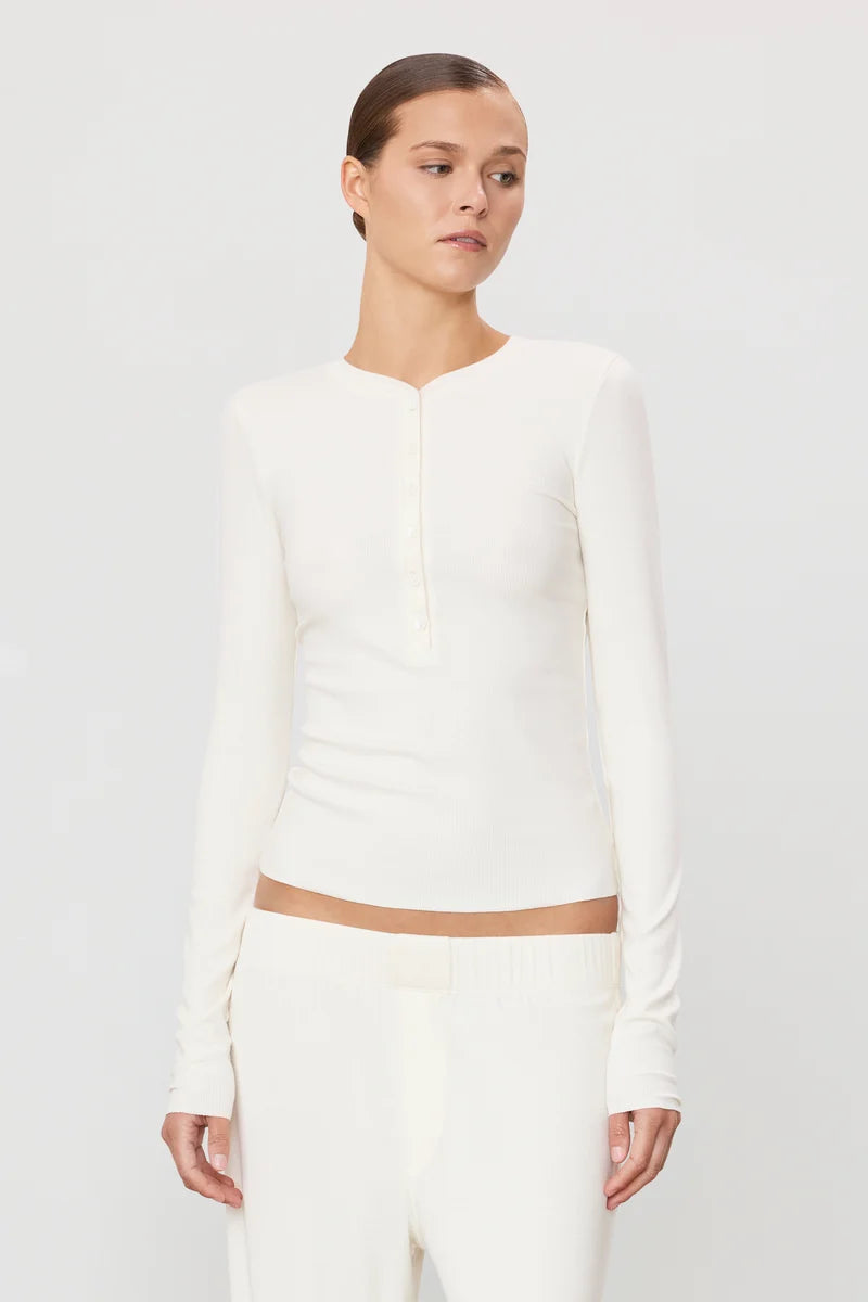 Long Sleeve Henley Top - Cream