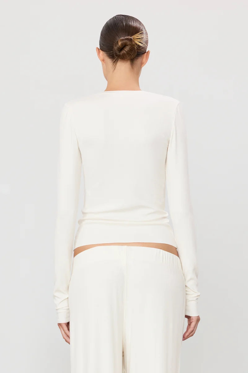 Long Sleeve Henley Top - Cream