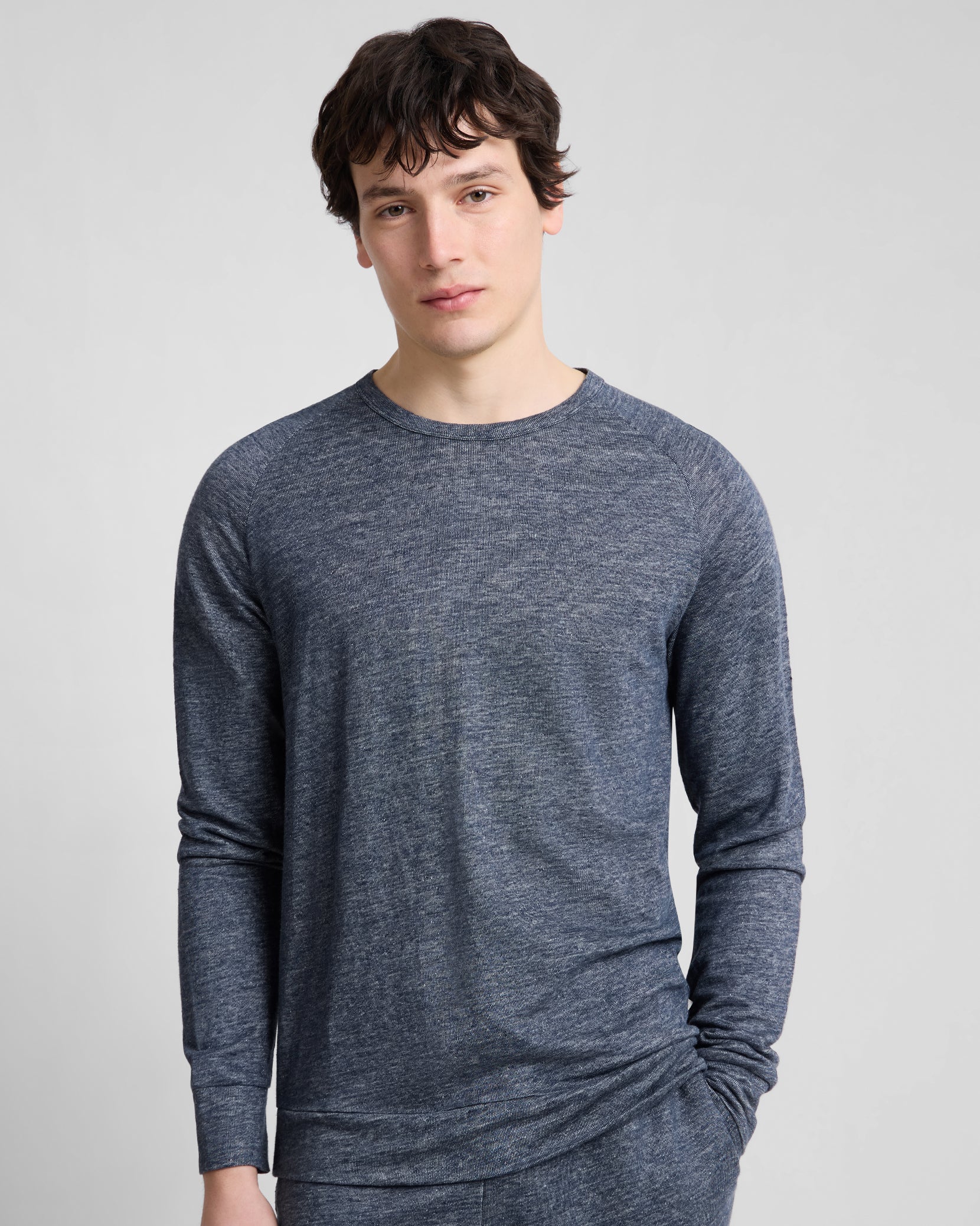 Terry Linen Crewneck Sweatshirt - Washed Navy
