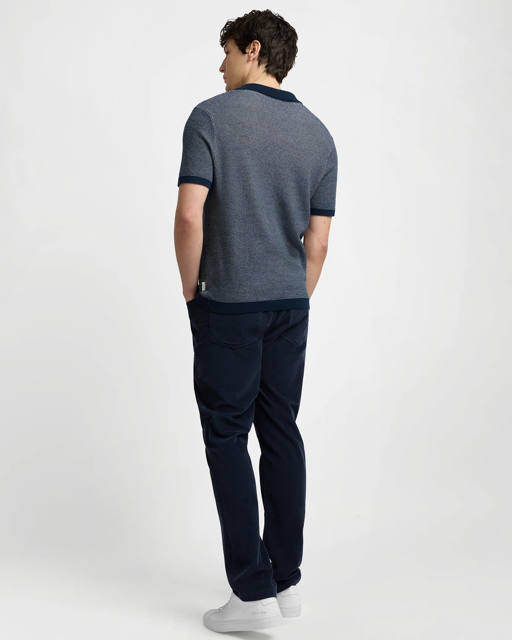 Cotton Textured Johnny Collar Polo - Midnight/White