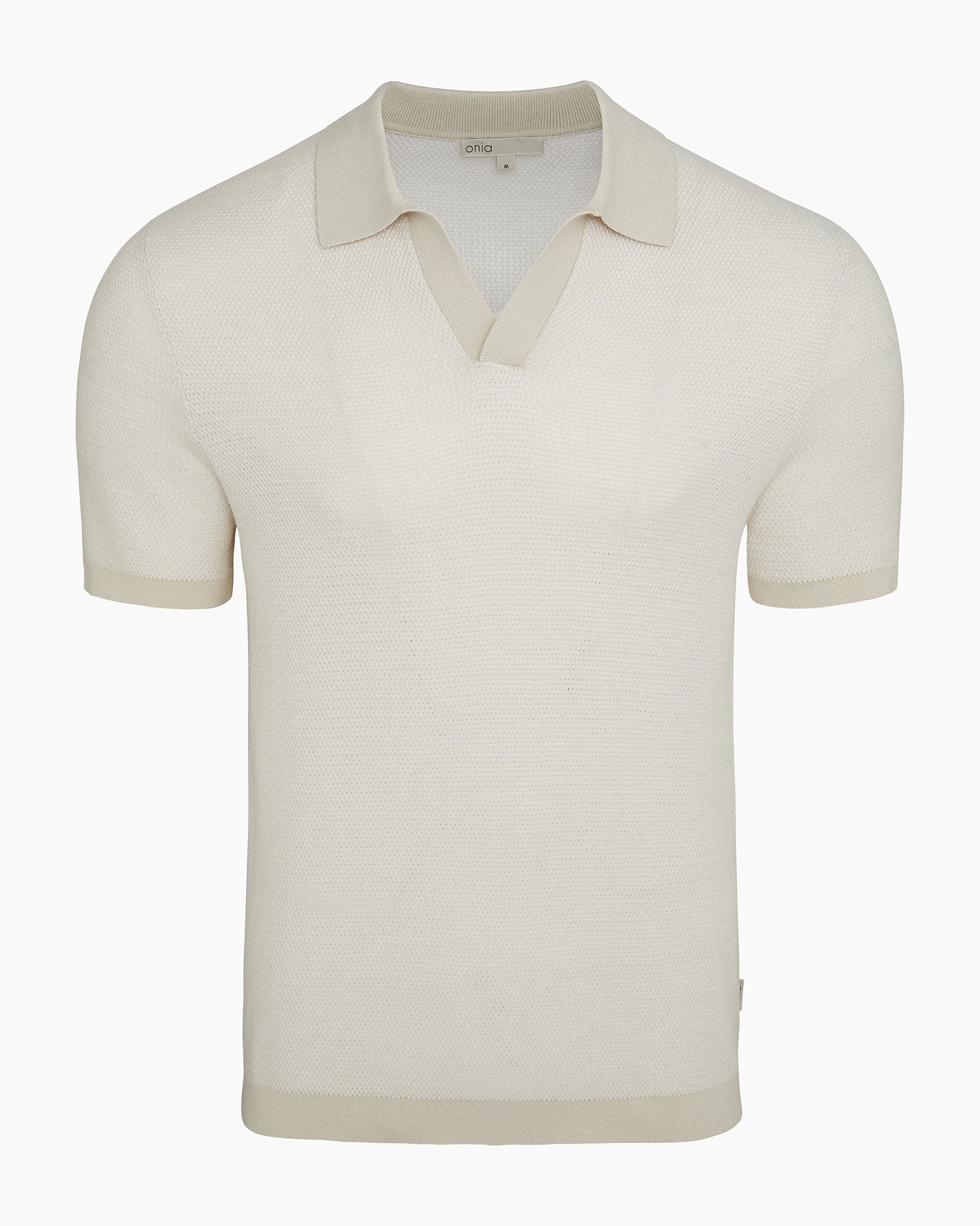 Cotton Textured Johnny Collar Polo - Stone/White