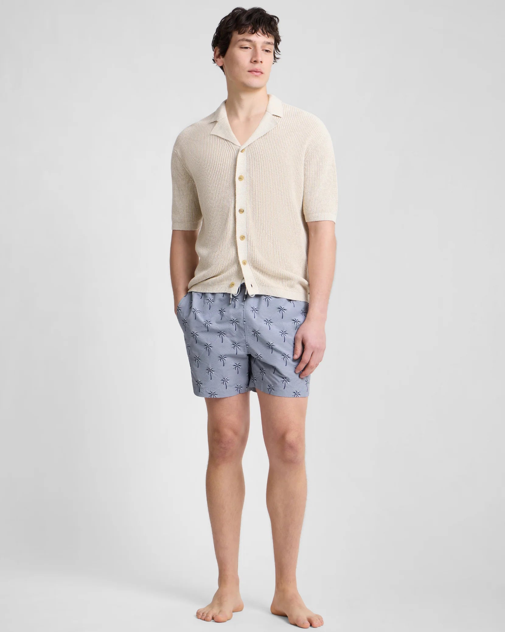 Silk Linen Camp Shirt - Melange Taupe