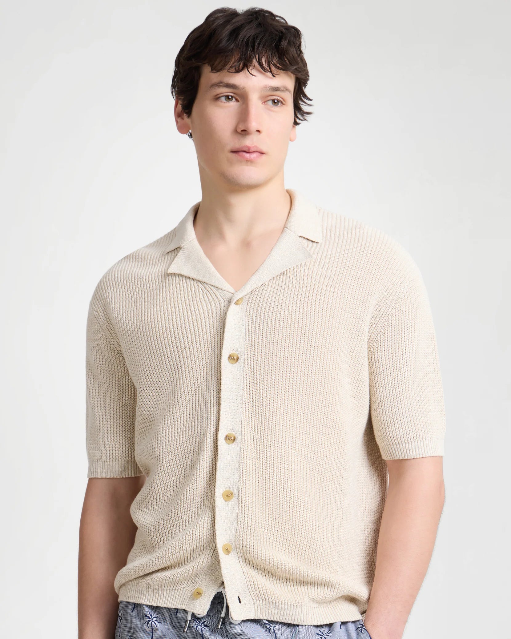 Silk Linen Camp Shirt - Melange Taupe