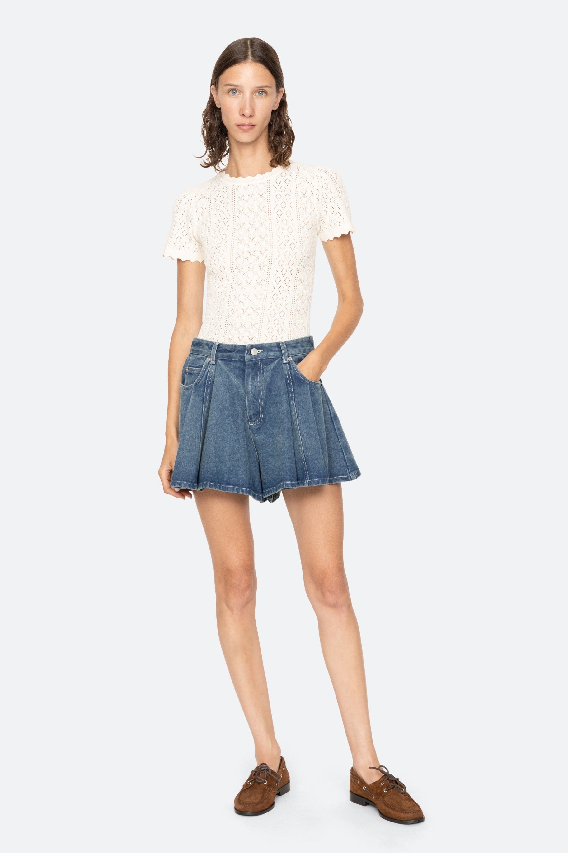 Georgia Knit Short Sleeve Top - Cream