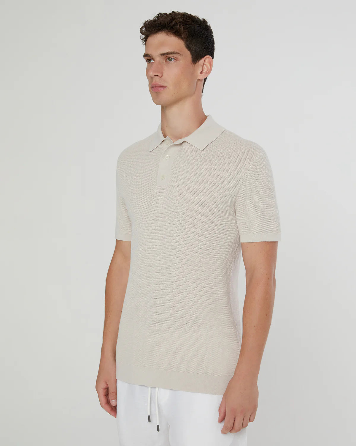 Cotton Textured Knit Polo - Stone