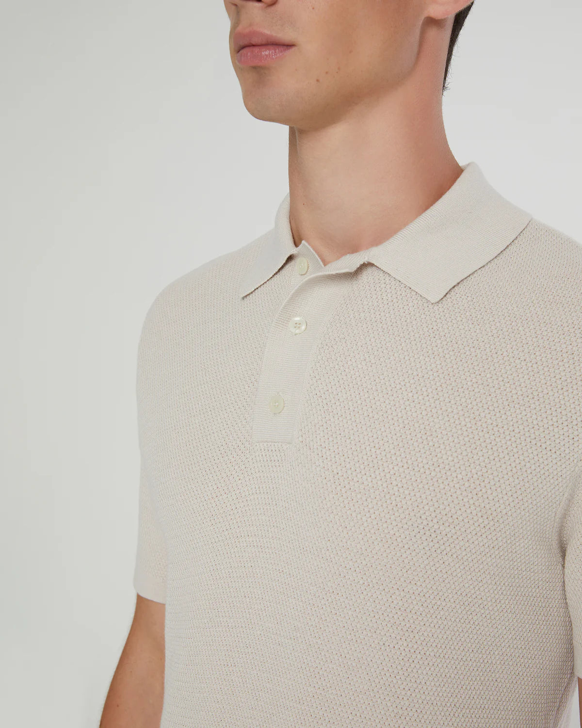 Cotton Textured Knit Polo - Stone