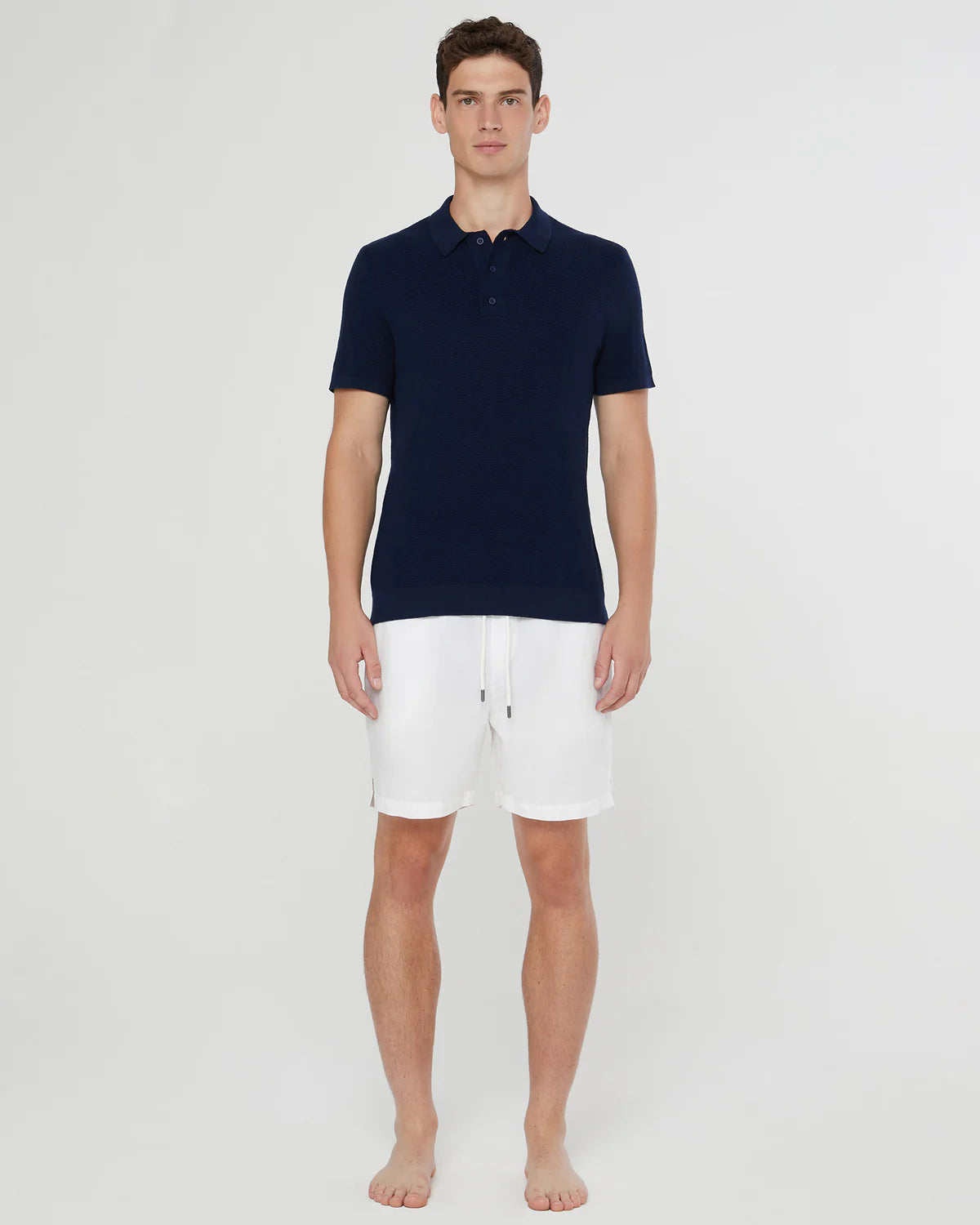 Cotton Textured Knit Polo - Deep Navy