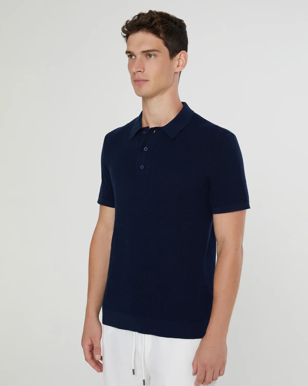 Cotton Textured Knit Polo - Deep Navy